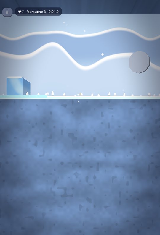 Eis-Level mit Eisblock und Schneebergen im Hintergrund